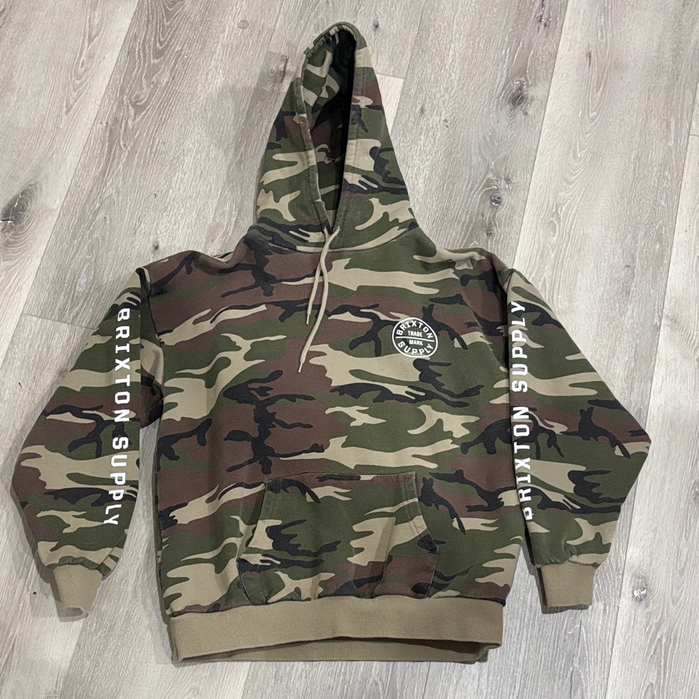 Brixton Camo Pullover Hoodie in Green, Brown, Black